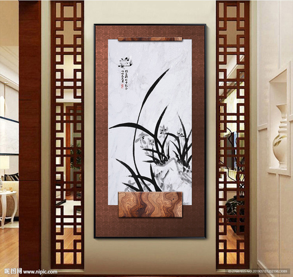 水墨兰花玄关画