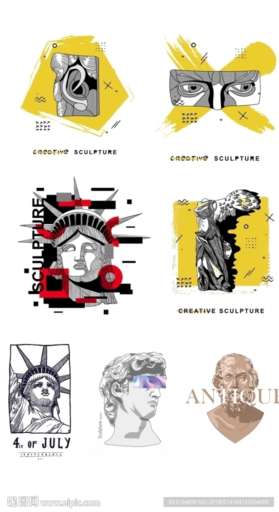 艺术创意石膏头像平面杂志插画