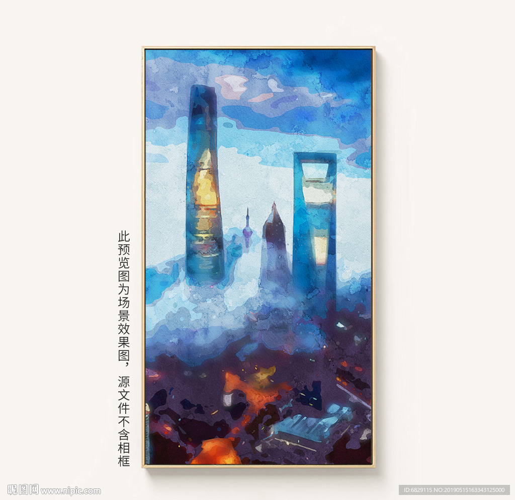 现代城市建筑抽象手绘装饰画油画