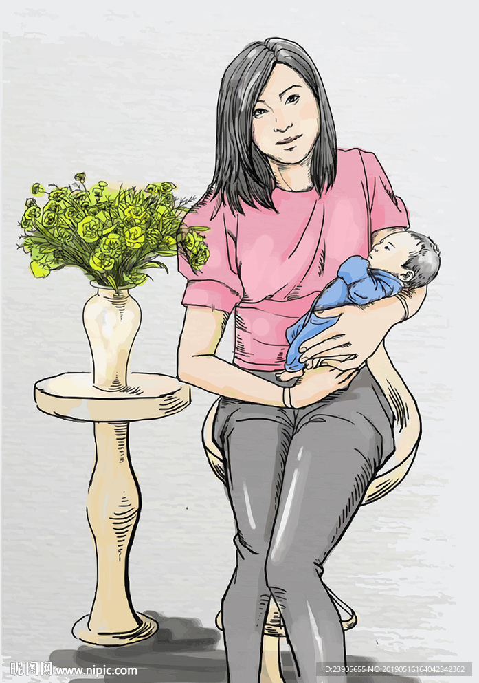 矢量辣妈母婴哺乳人物插画设计