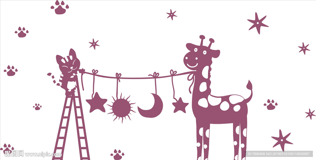 硅藻泥猫长颈鹿猫掌太阳月亮楼梯