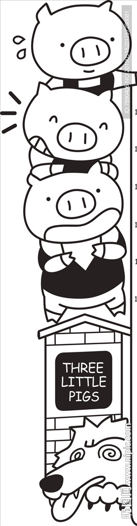 硅藻量身高笨笨猪三只小猪狼标尺