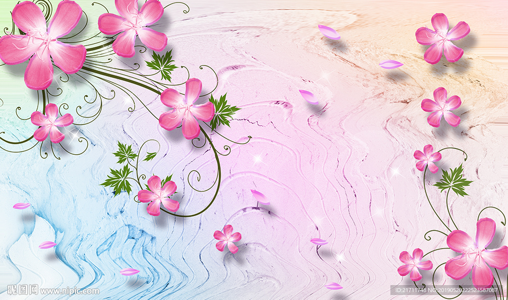 梦幻花卉蝴蝶电视背景墙