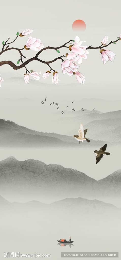 工笔花鸟画 玄关花鸟装饰画