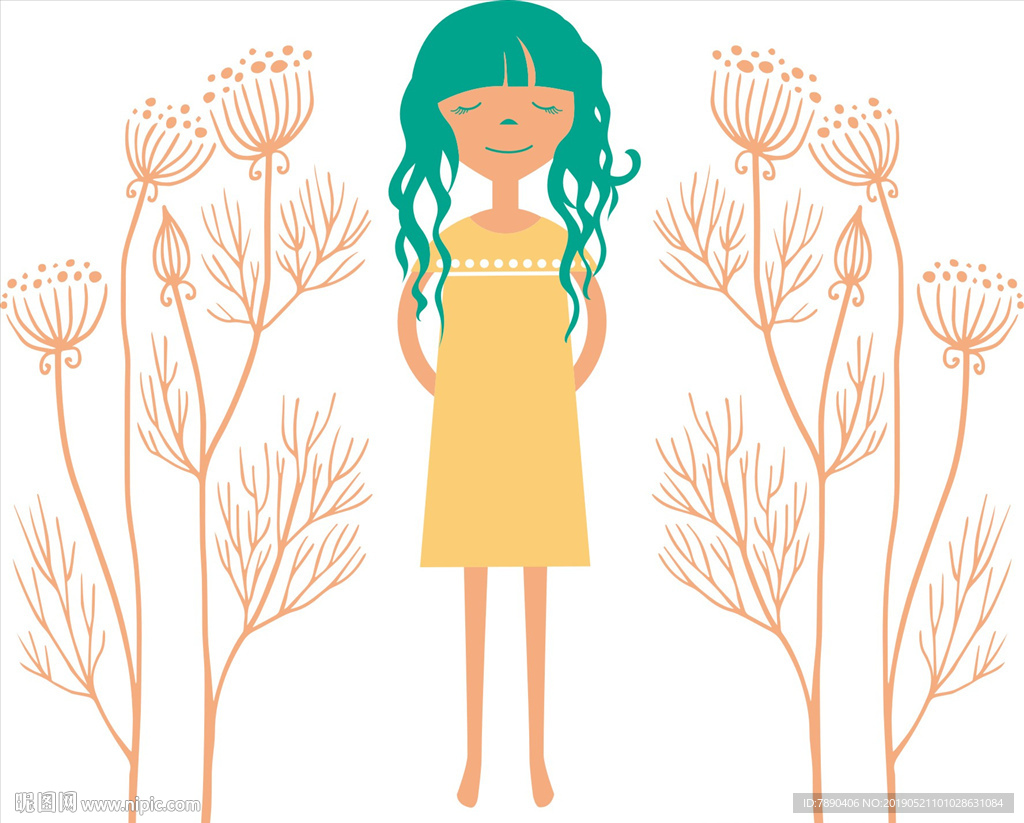 硅藻泥花朵小女孩卡通小女孩