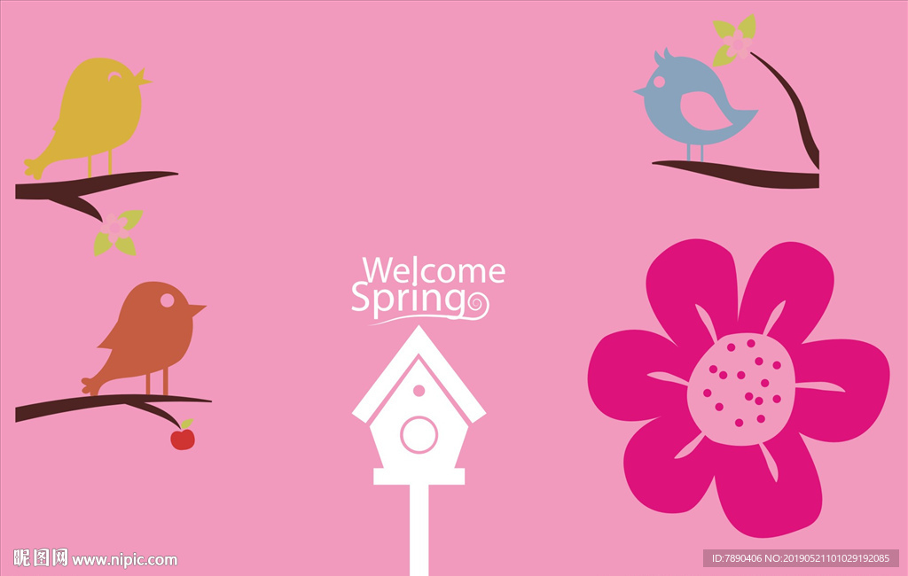 硅藻泥欢迎春天燕子鸟花