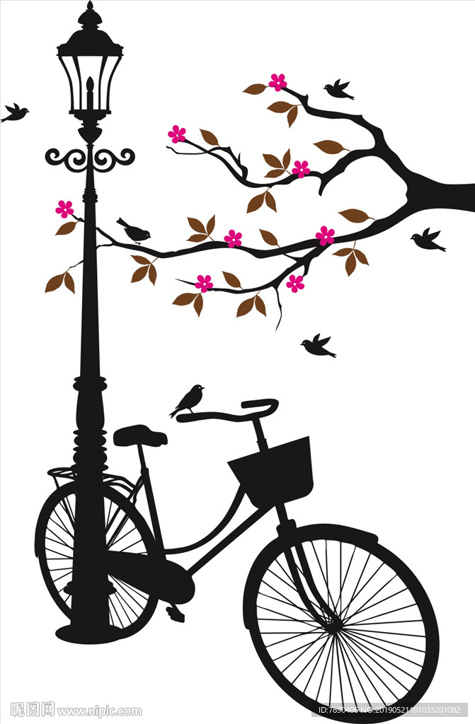 硅藻泥梅花自行车灯柱燕子小鸟