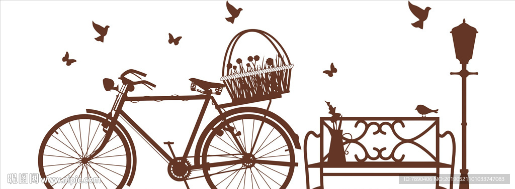 硅藻泥花篮自行车灯柱燕子小鸟