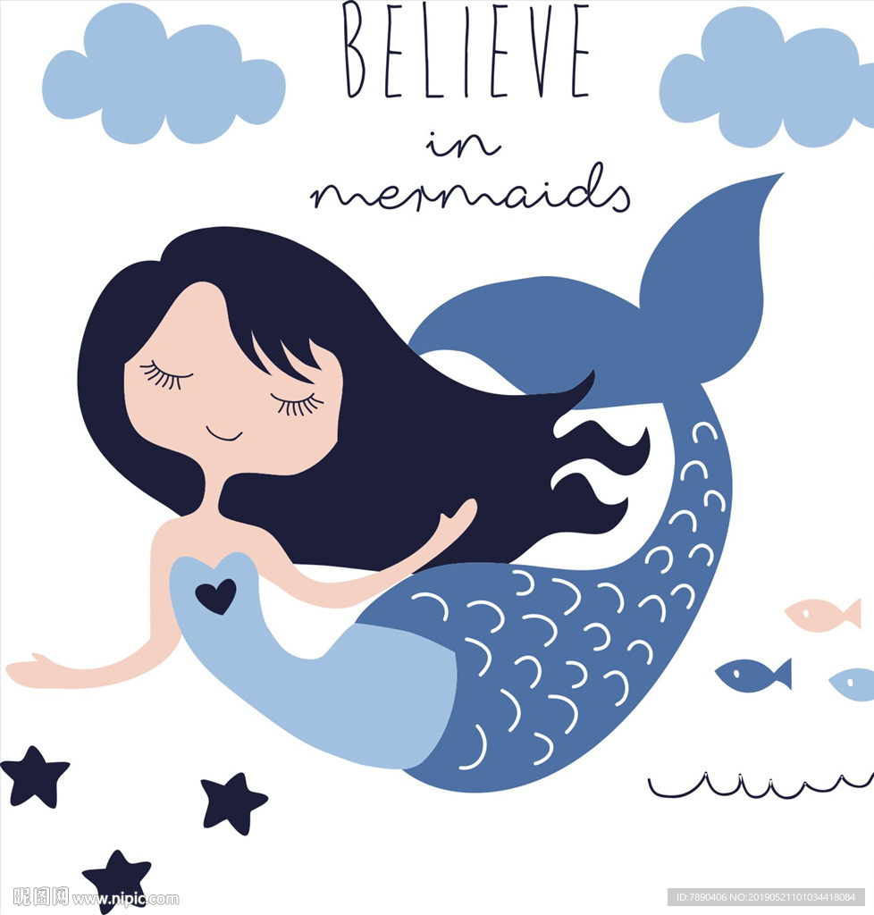 硅藻泥美人鱼云朵星星小鱼认为