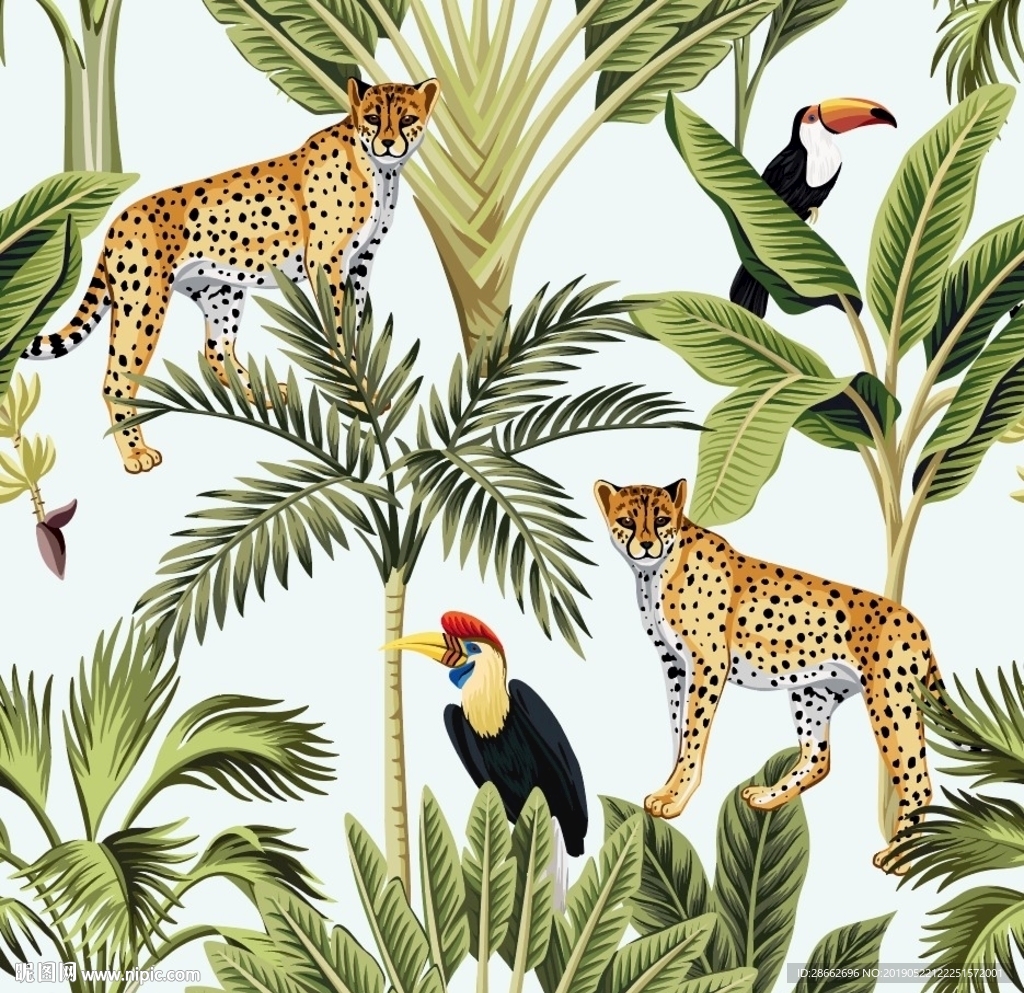 热带雨林豹子印花