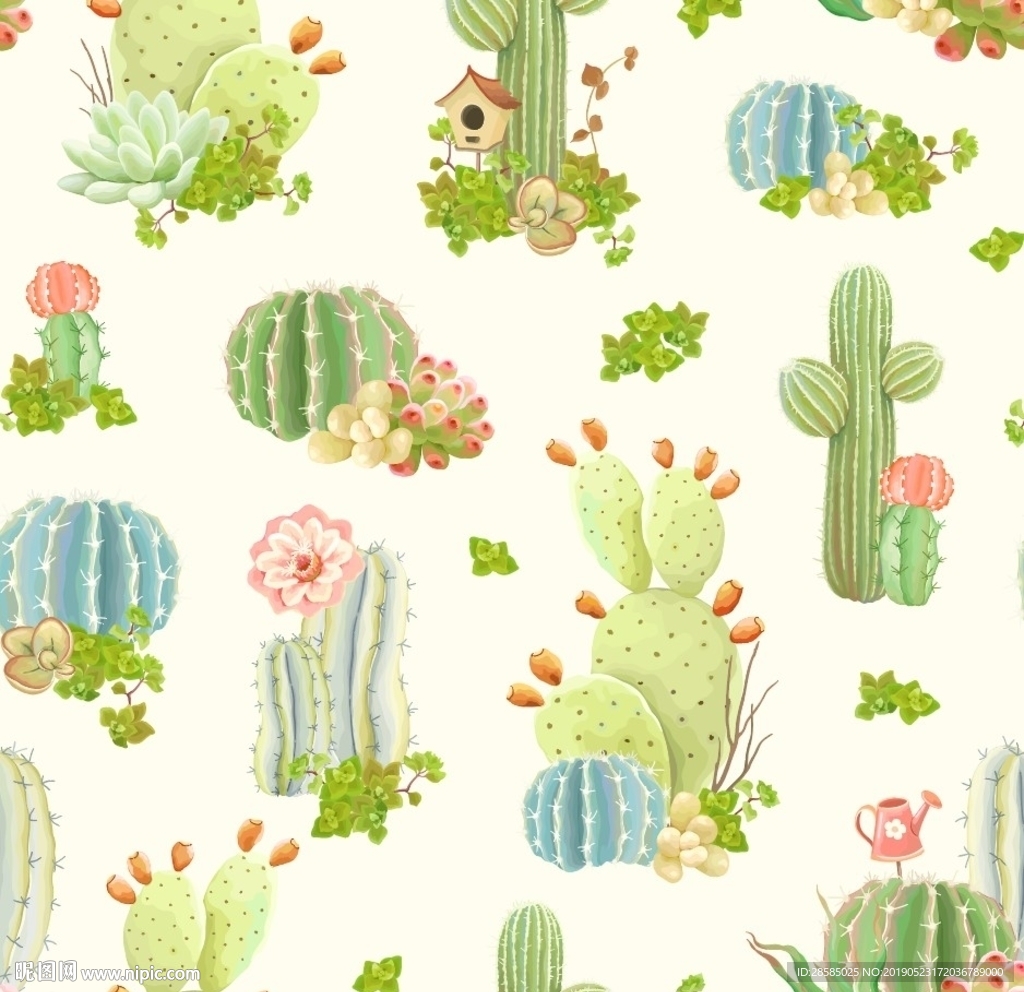 手绘仙人掌印花