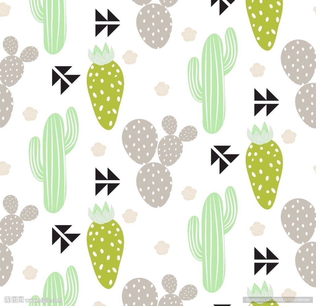 手绘小清新仙人掌印花