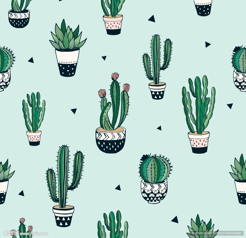 手绘仙人掌印花图案