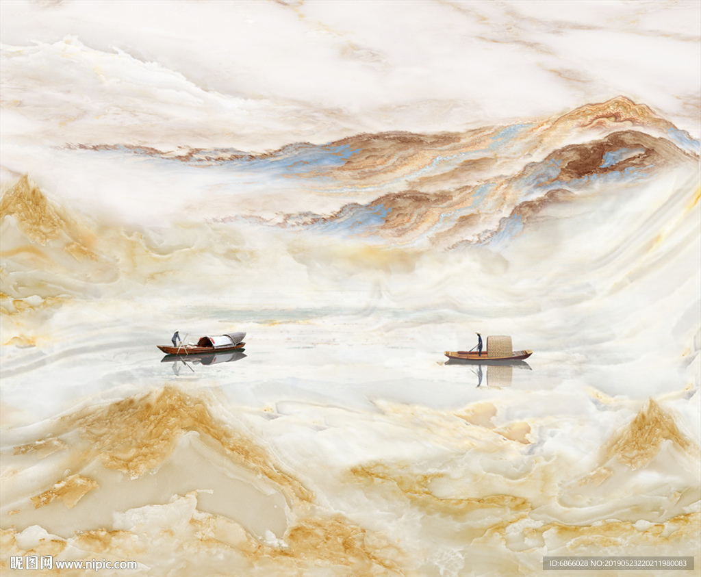 新中式大理石纹背景墙山水画