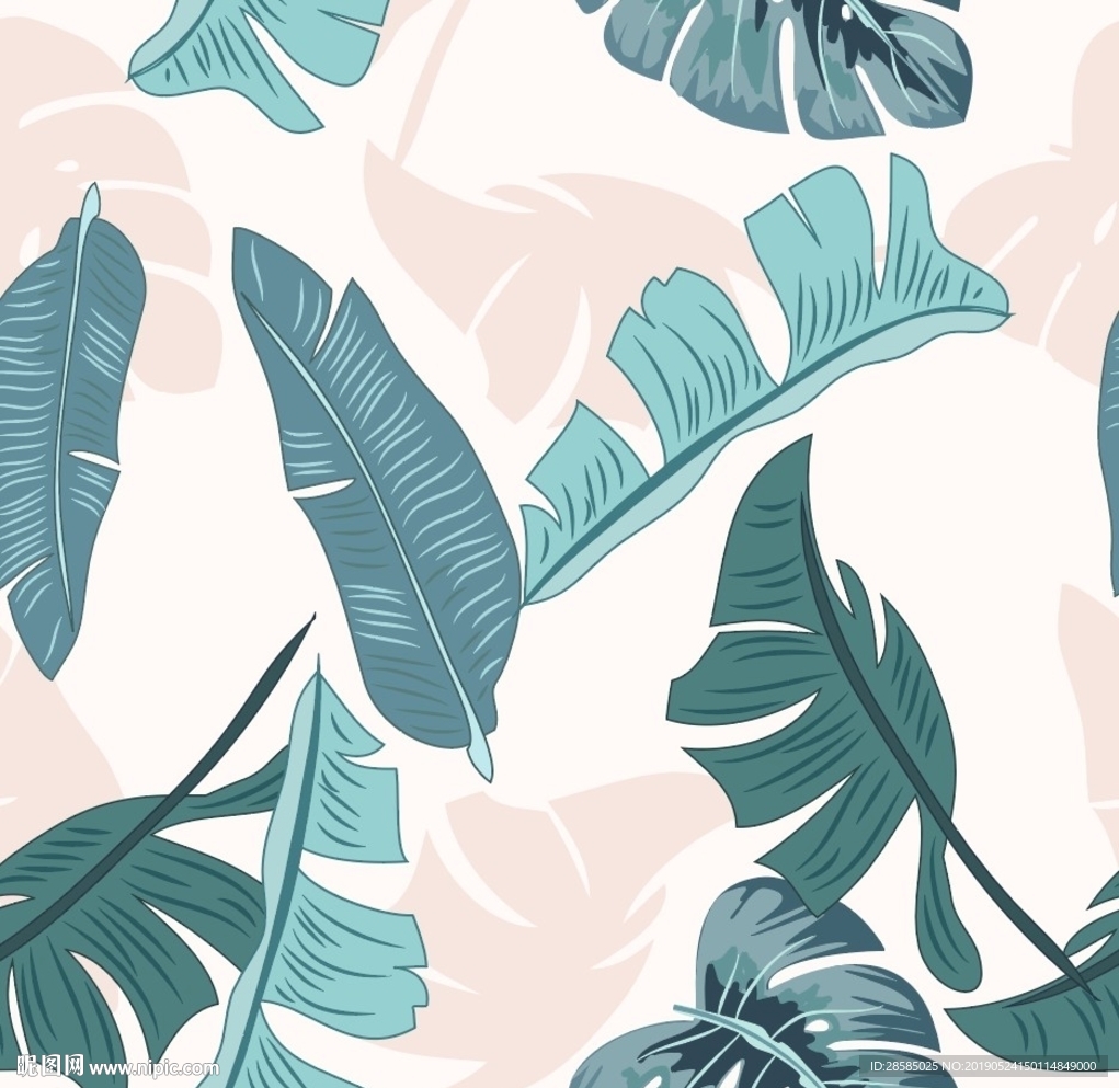 手绘芭蕉叶植物印花