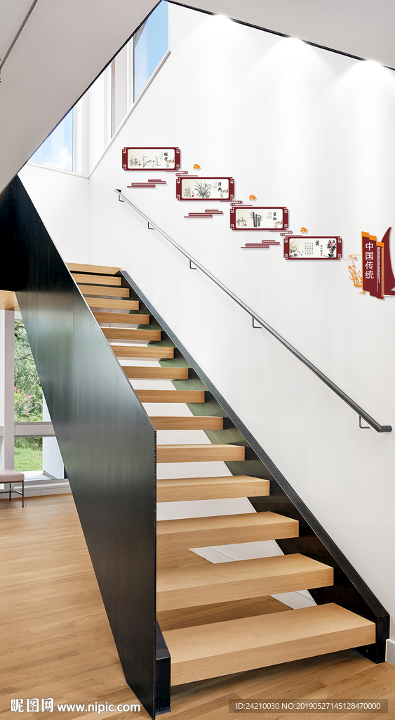 梅兰竹菊校园楼梯文化墙