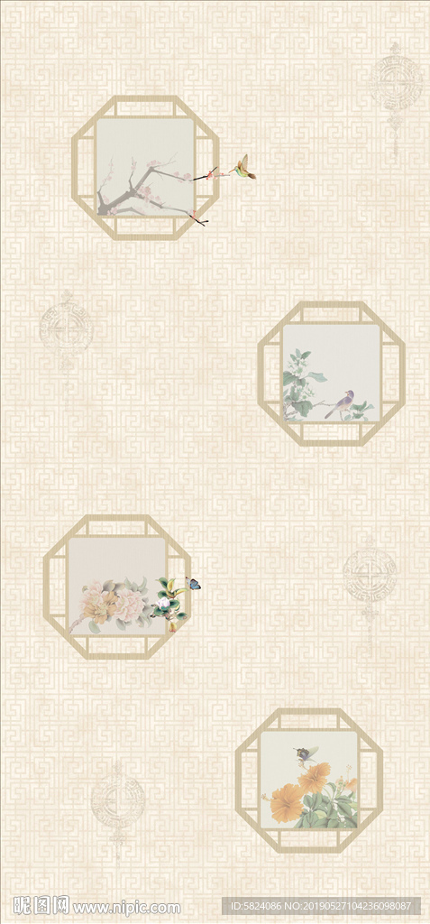 中式墙纸花型设计