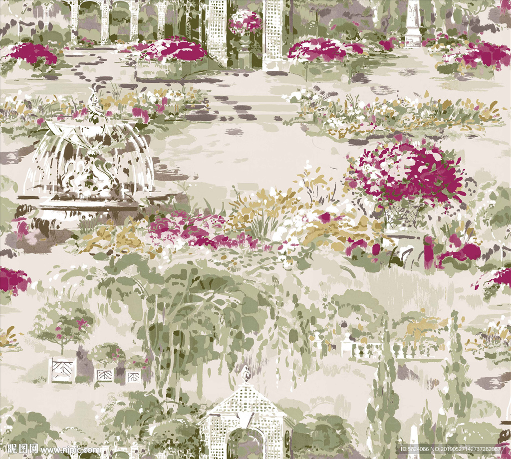 墙纸可拼接循环花型图通道分层图