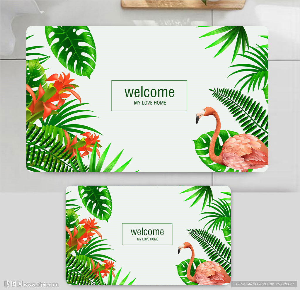 火烈鸟花卉地毯地垫