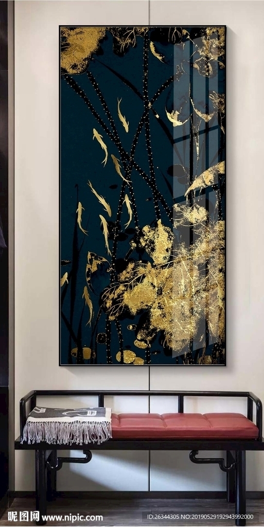 金色豪华荷叶鲤鱼装饰画