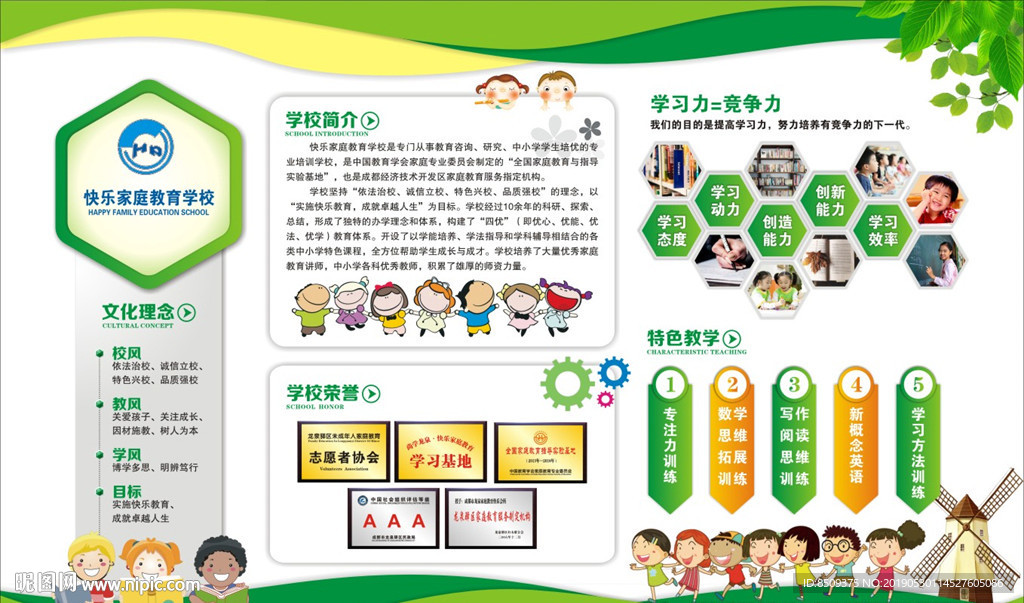 快乐家教儿童幼儿园小学初中展板