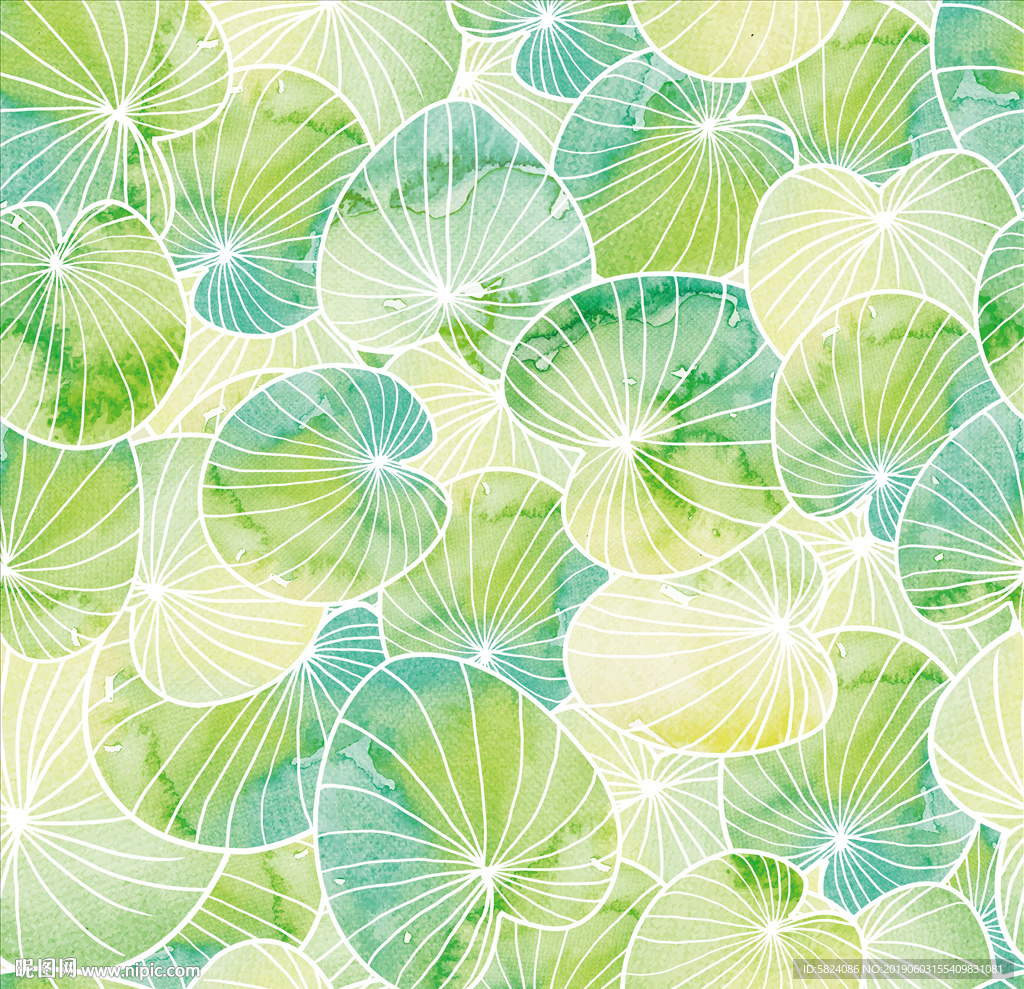 夏日小清新荷花图案墙纸花型设计