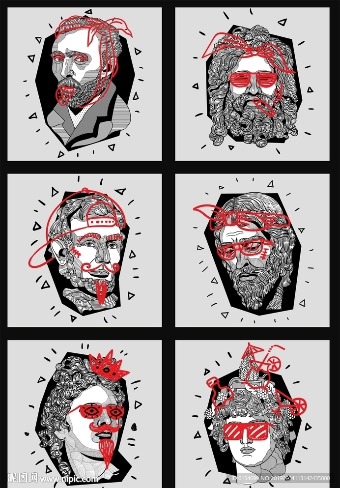 艺术创意石膏头像平面杂志插画图