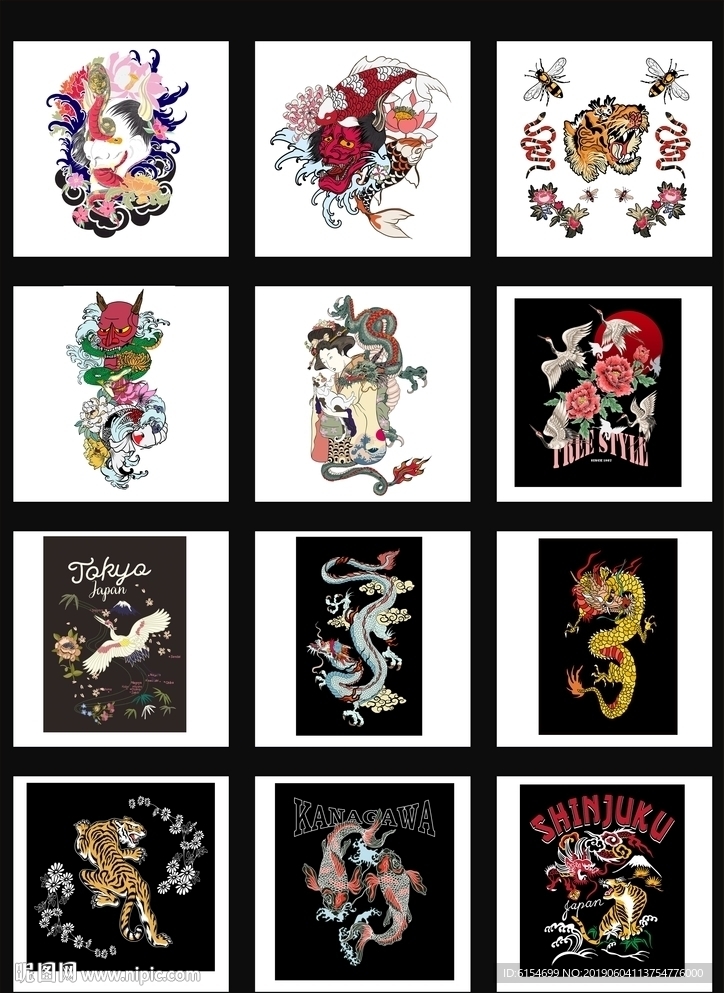 中国风图腾插画海报背景组合图案