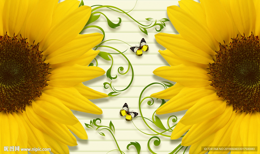 向日葵花藤蝴蝶立体装饰画壁画
