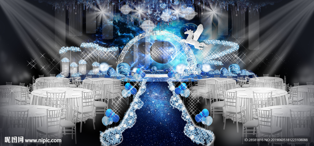 星空浪漫蓝色主背景婚礼效果图