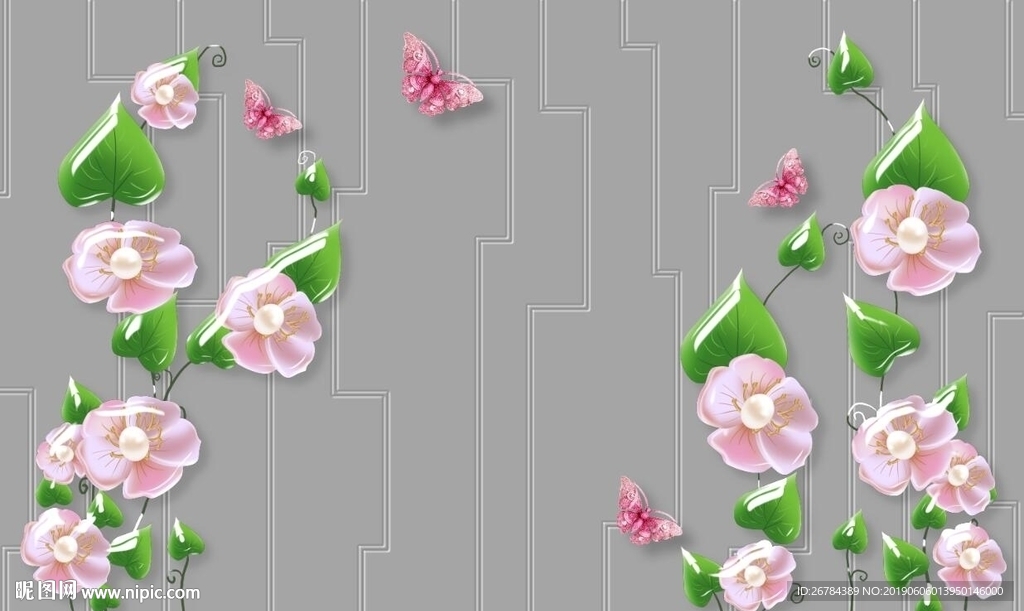 3D浮雕  玫瑰花 绿叶