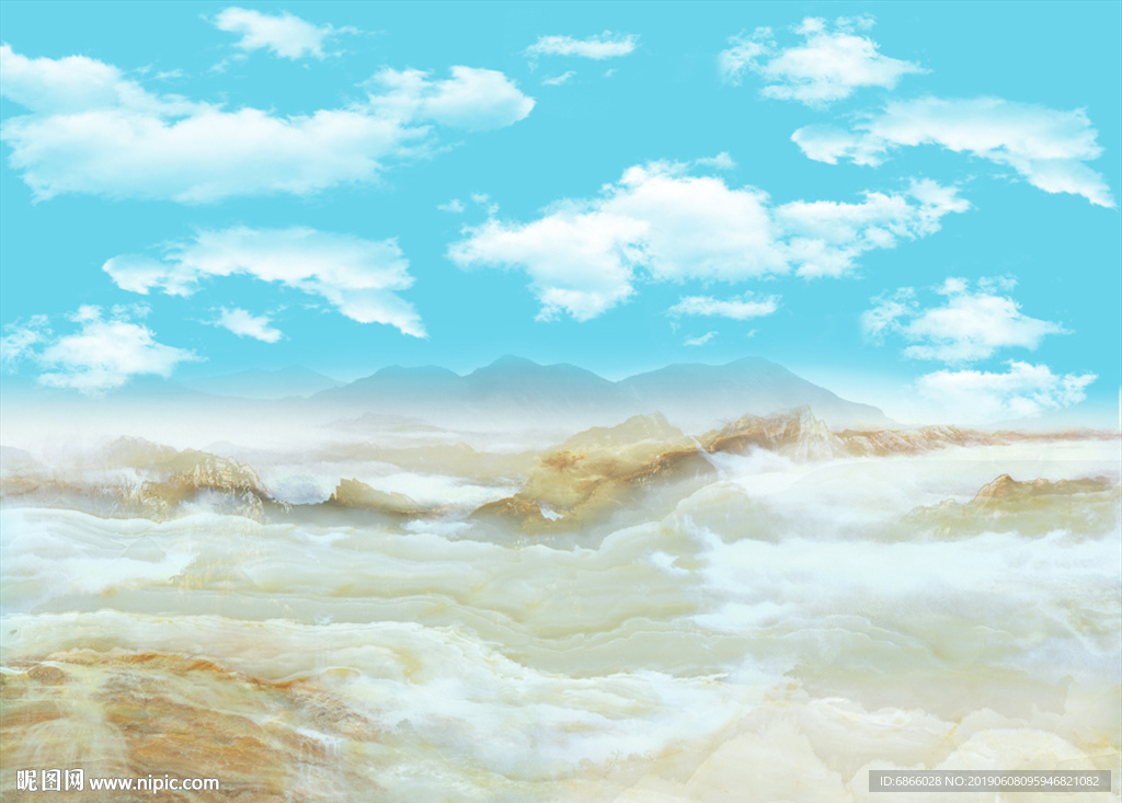 新中式大理石纹背景墙山水画