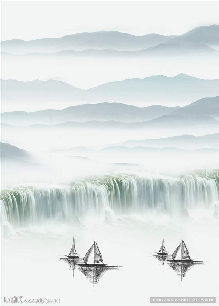 新中式山水画水墨画背景墙