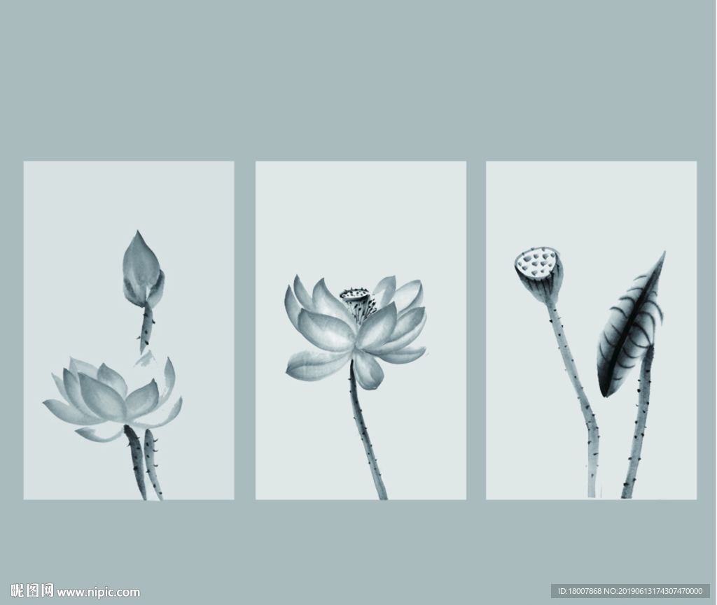 水墨荷花装饰挂画