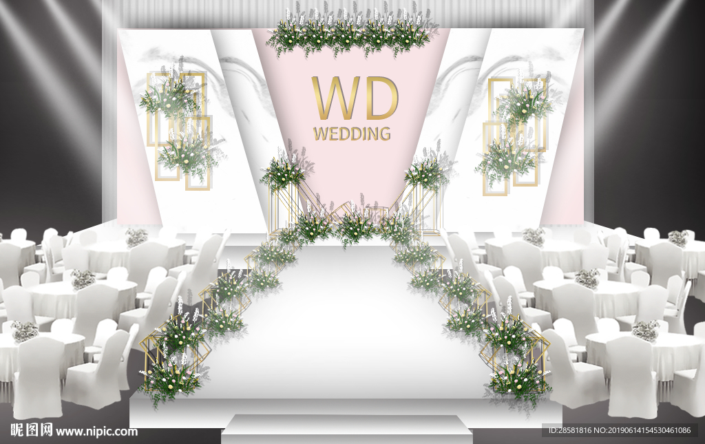 白粉色大理石简约婚礼舞台背景图