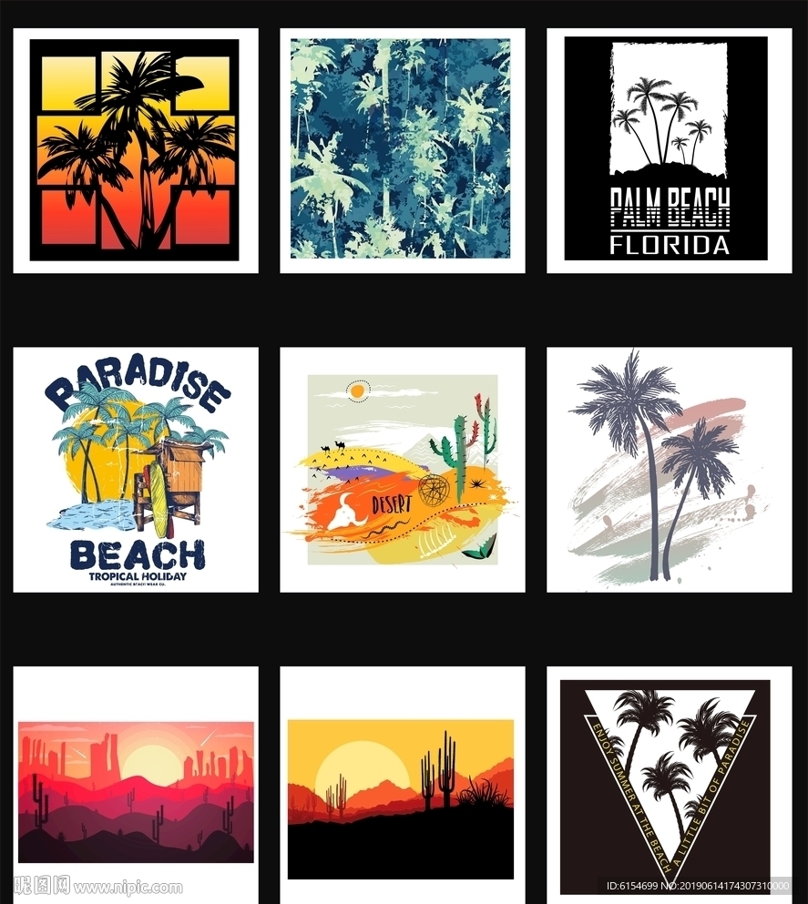 热带花卉沙滩杂志服饰印花图案