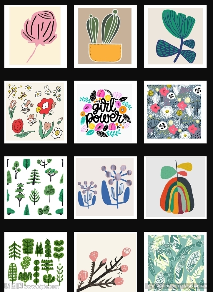 卡通手绘植物杂志插画海报图案