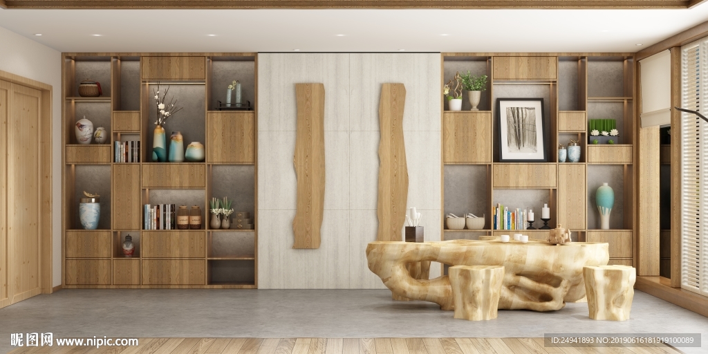 书柜茶室效果图