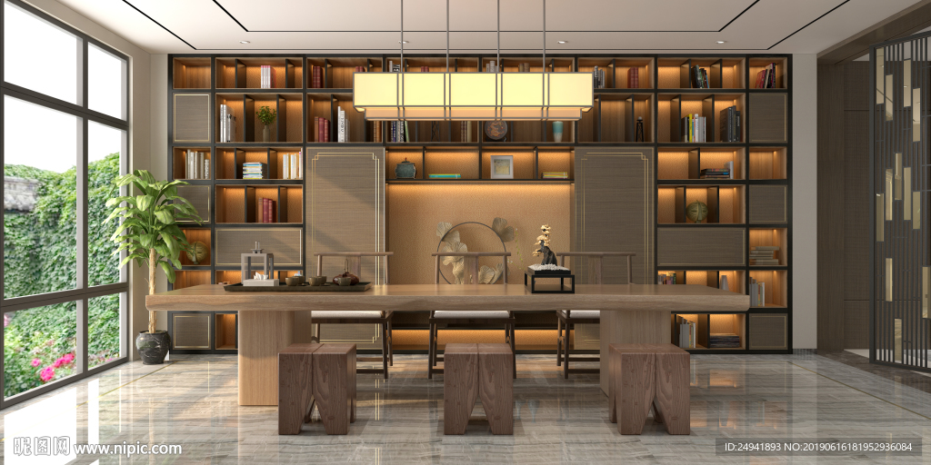 书柜茶室效果图