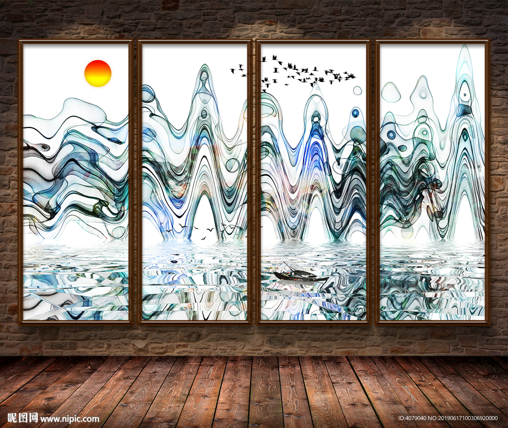 新中式水墨山水装饰画电视背景墙