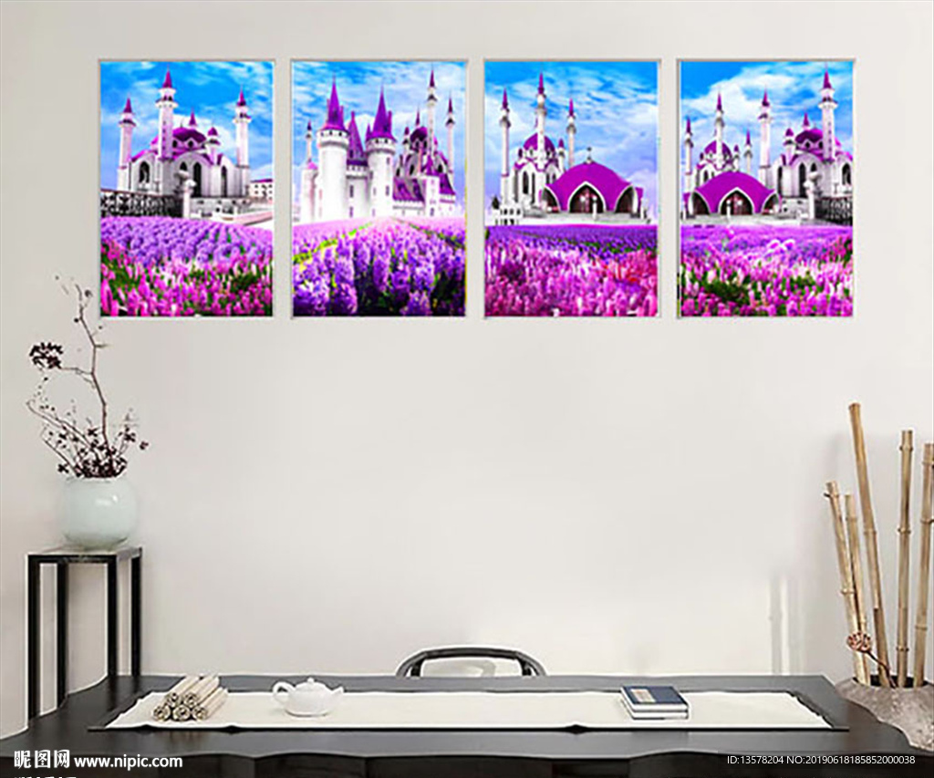 薰衣草无框画四联画