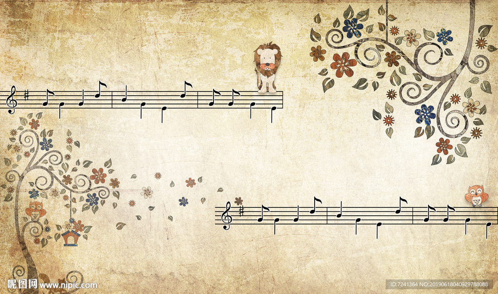 音符五线谱卡通插画立体装饰画