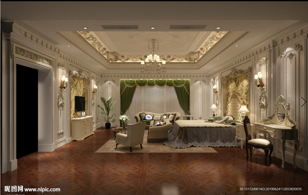 欧式卧室3D模型附带高清效果图