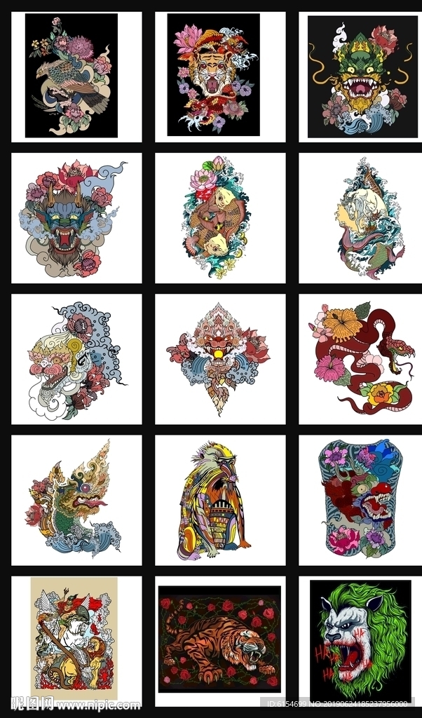 中国风图腾插画纹身海报背景图案