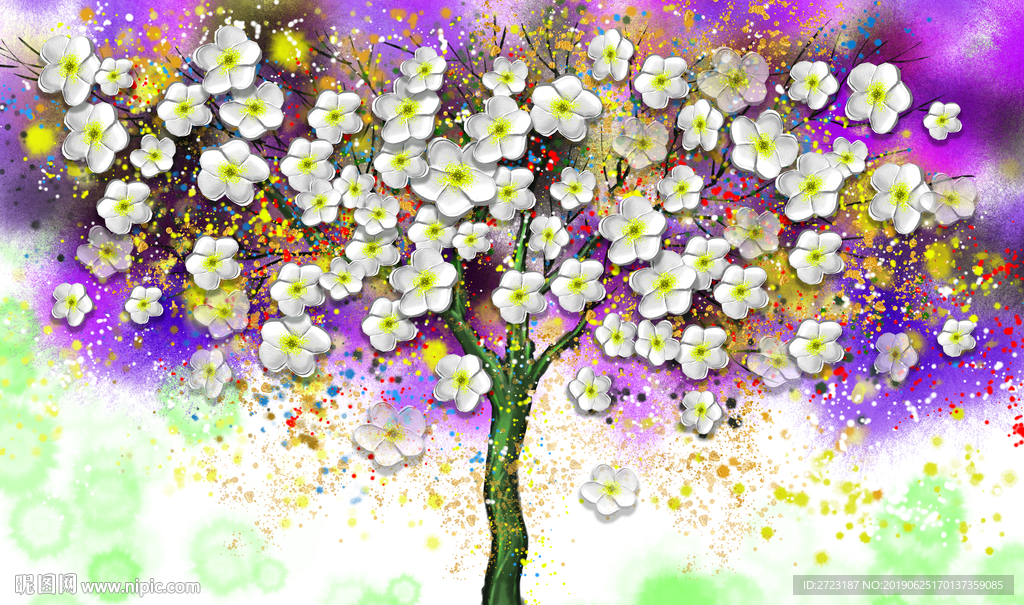 一棵树开满白色的花朵意境唯美