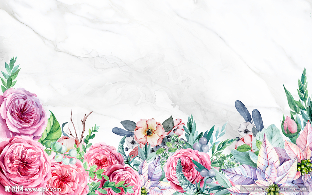 欧式手绘花背景墙