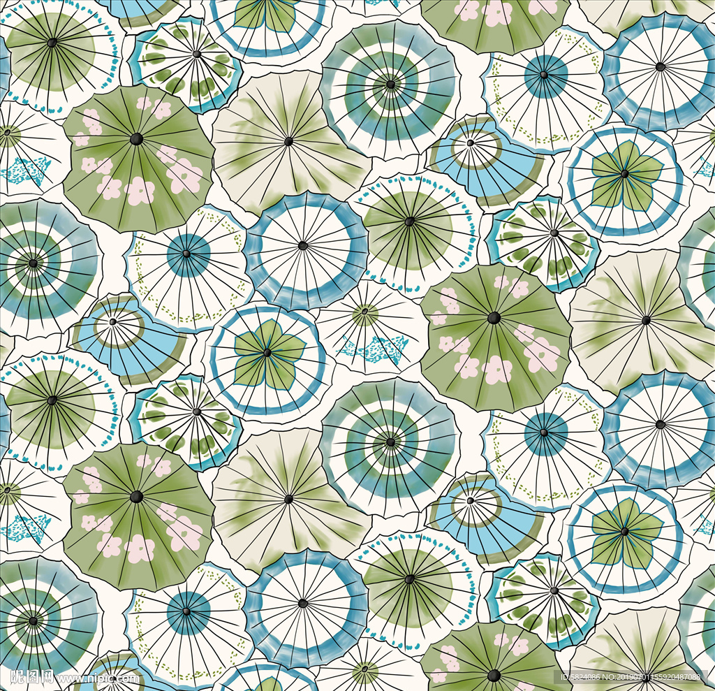 手绘中式风格雨伞墙纸花型
