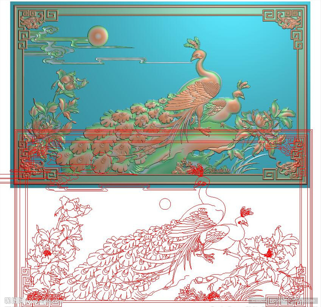 檀雕孔雀沙发背板靠背精雕浮雕