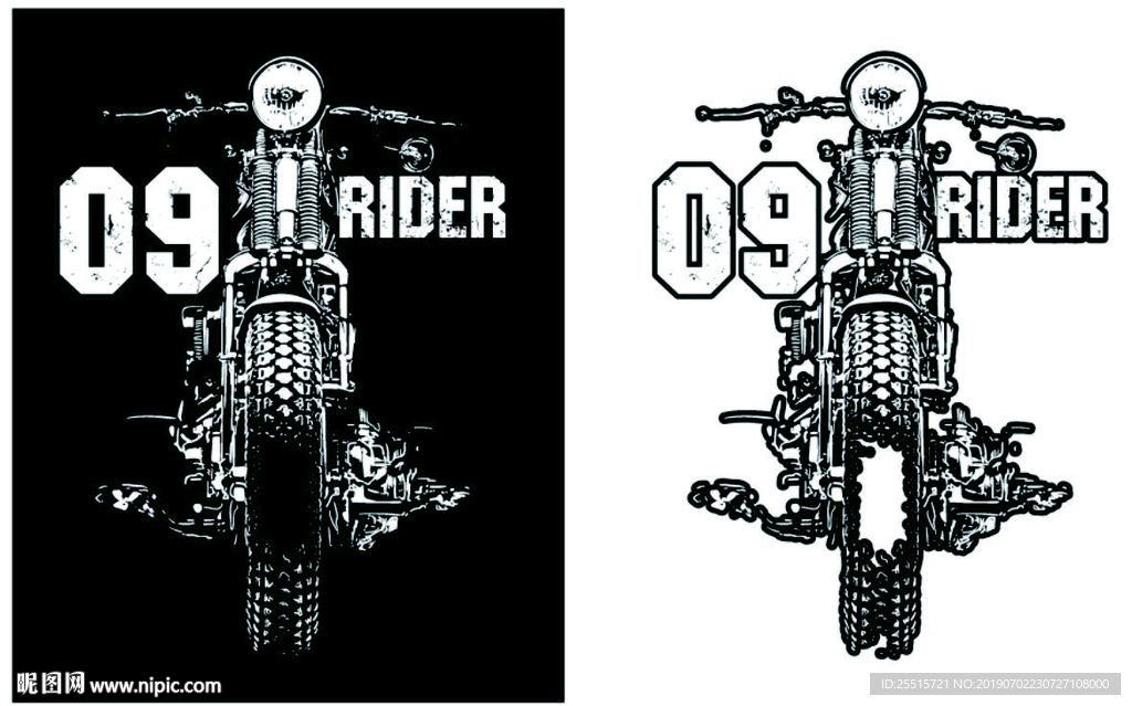 手绘老式摩托车