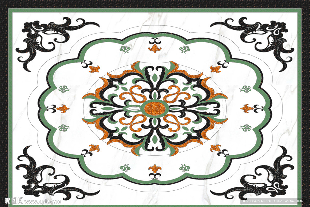 大气新中式大理石纹客厅花纹拼花